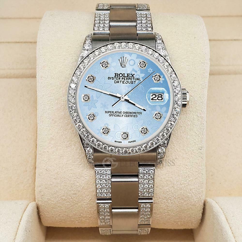 title:Rolex Datejust 31mm 3.5ct Diamond Bezel/Lugs/Bracelet/Blue Floral Dial Watch TFJ-142508819;color:not applicable