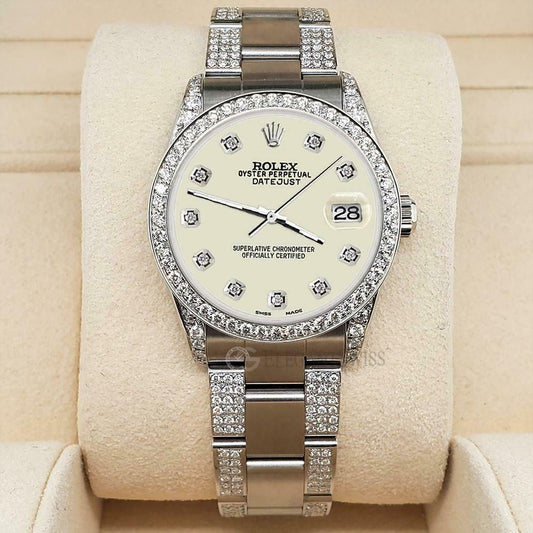 title:Rolex Datejust 31mm 3.5ct Diamond Bezel/Lugs/Bracelet/Linen White Dial Watch TFJ-142508809;color:not applicable