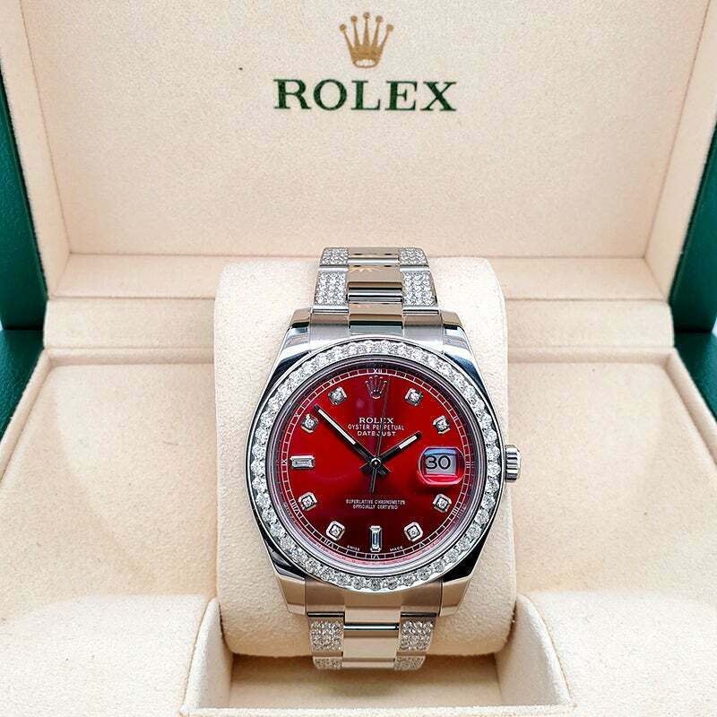 title:Rolex Datejust II 41mm 5ct Diamond Bezel/Bracelet/Imperial Red 6+9 Baguette Dial TFJ-142508729;color:not applicable