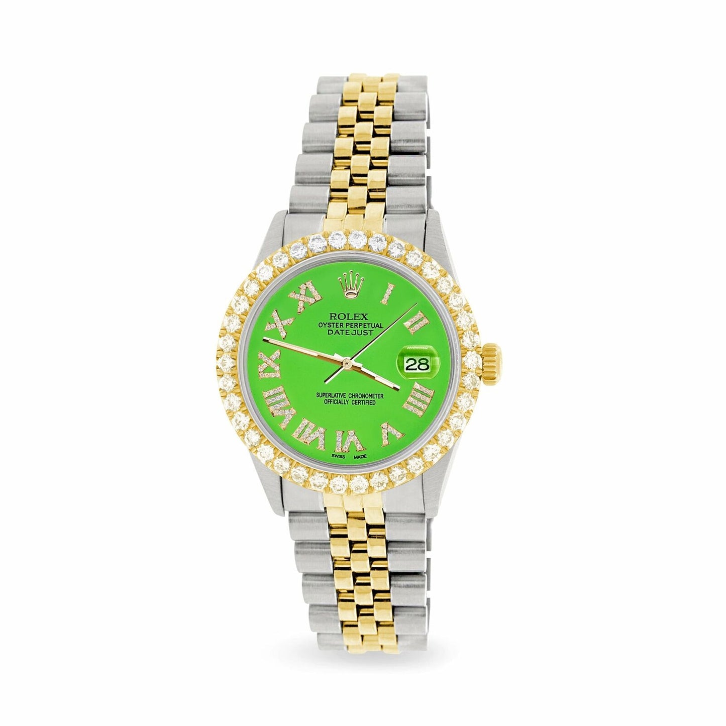 title:Rolex Datejust 2-Tone 36mm 3.10ct Diamond Bezel/Green Diamond Roman Dial Watch TFJ-142508718;color:not applicable