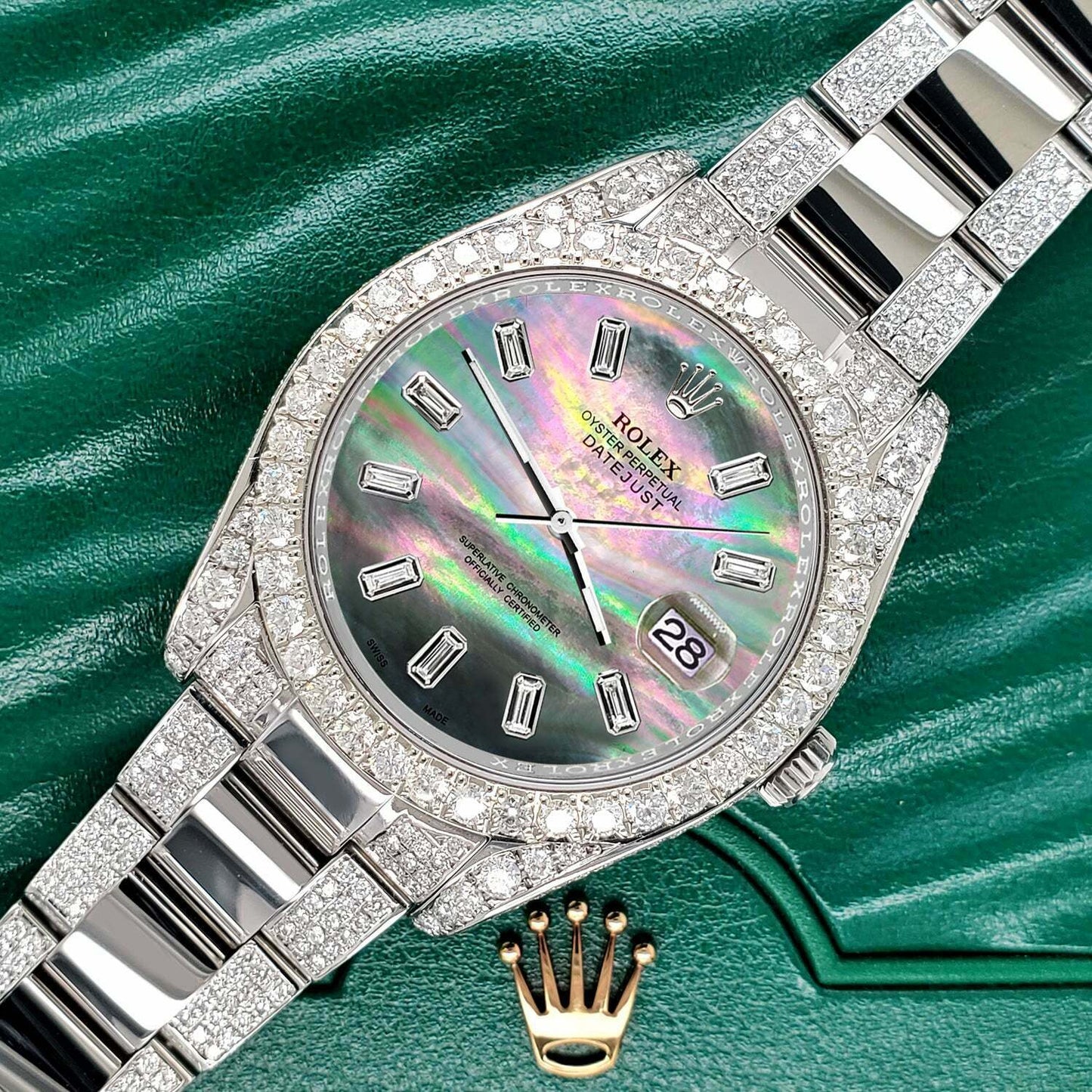 title:Rolex Datejust II 41mm 10.65CT Diamond Bezel/Case/Bracelet/Black MOP Baguette TFJ-142508713;color:not applicable