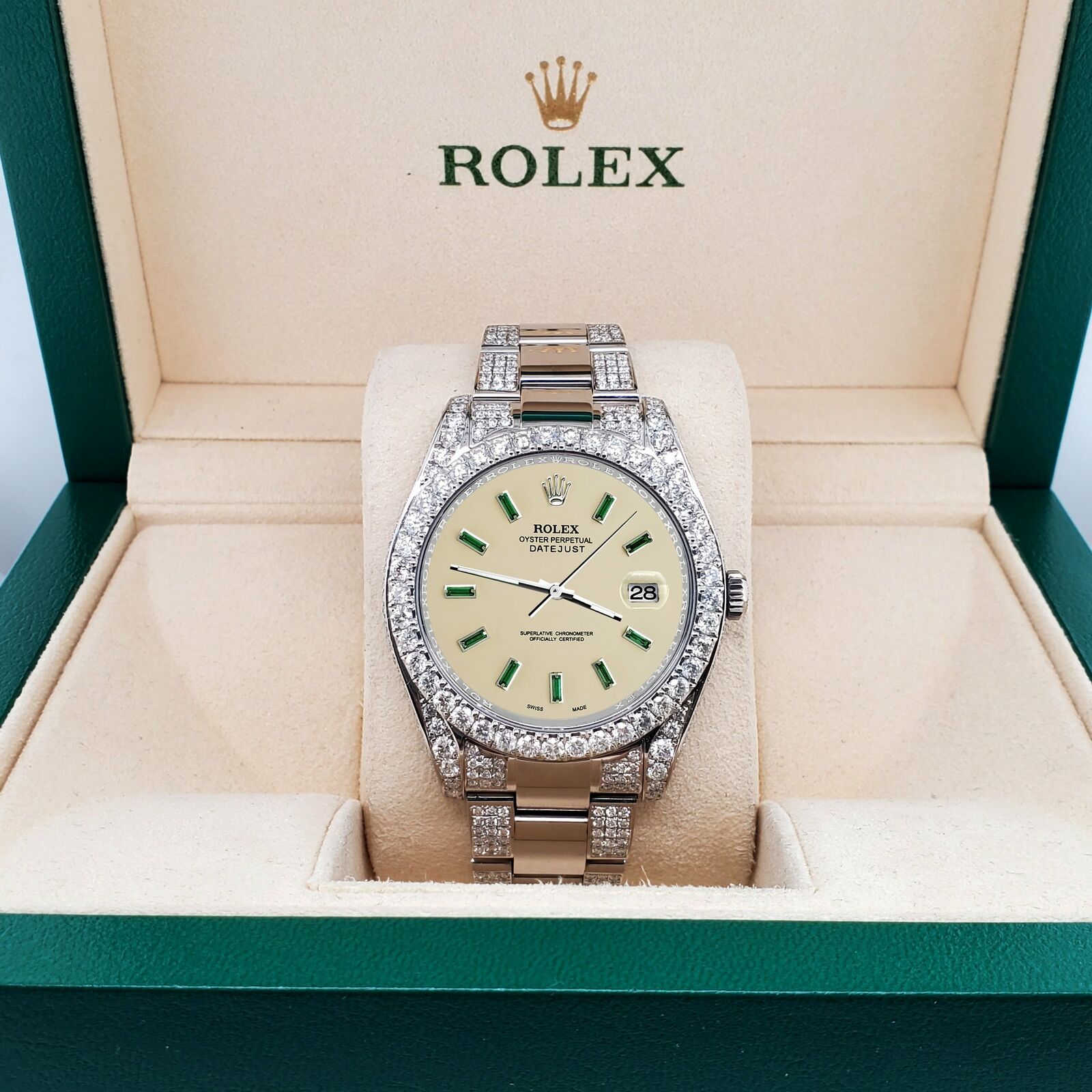 title:Rolex Datejust II 41mm 10.65CT Diamond Bezel/Case/Bracelet/Emerald Satin Linen  TFJ-142508709;color:not applicable