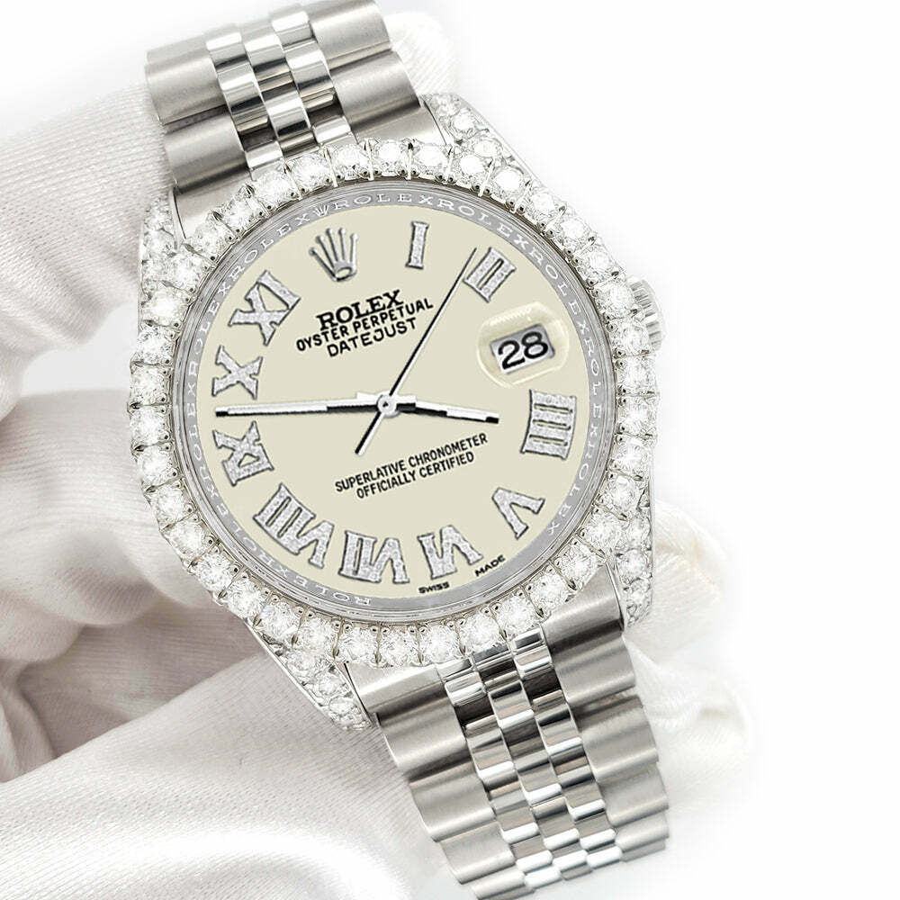 title:Rolex Datejust 116200 36mm Steel 4.2CT Diamond Bezel/Lugs/Linen White Roman Dial TFJ-142508686;color:not applicable