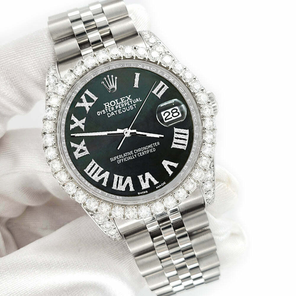 title:Rolex Datejust  36mm 4.2CT Diamond Bezel/Lugs/Black MOP Roman Dial Watch TFJ-142508681;color:not applicable