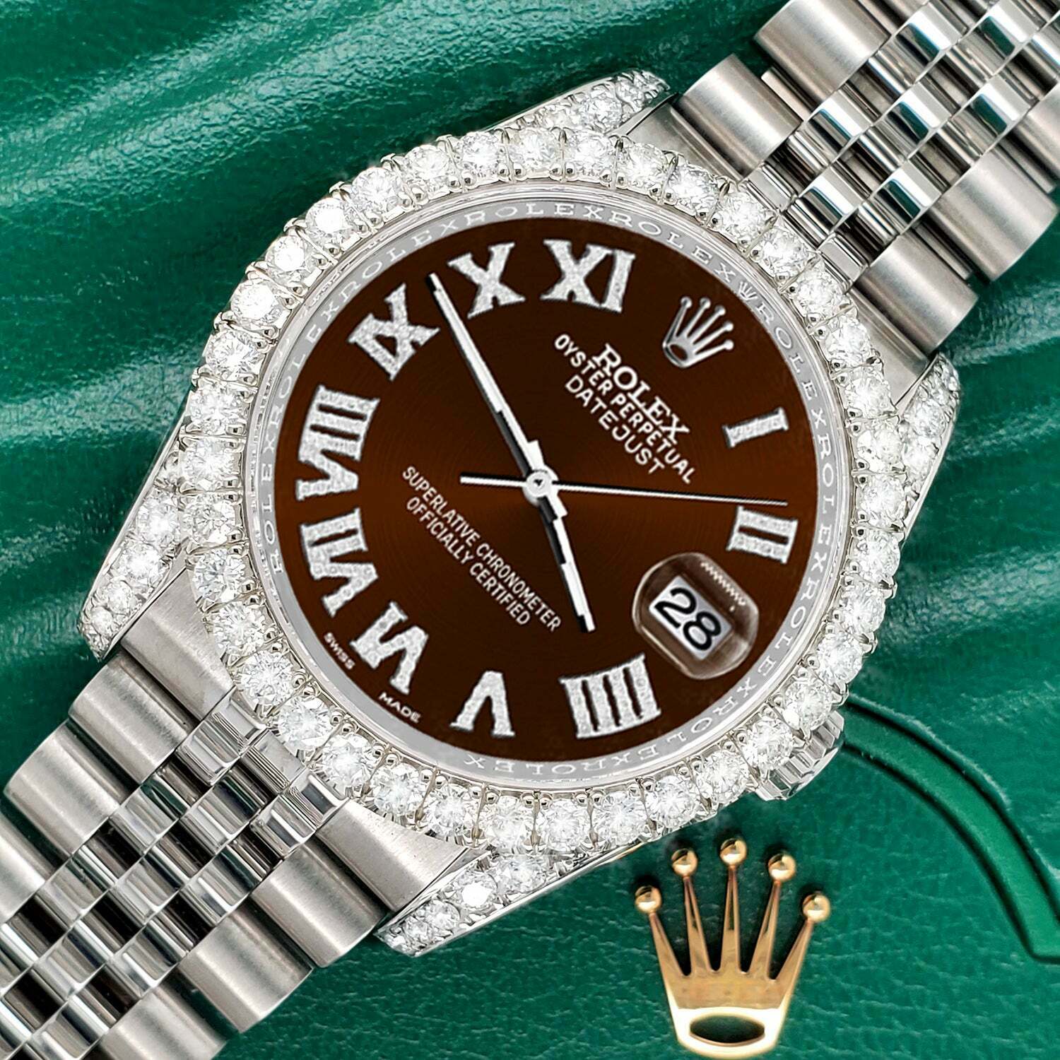 title:Rolex Datejust  36mm 4.2CT Diamond Bezel/Lugs/Chocolate Roman Dial Watch TFJ-142508673;color:not applicable