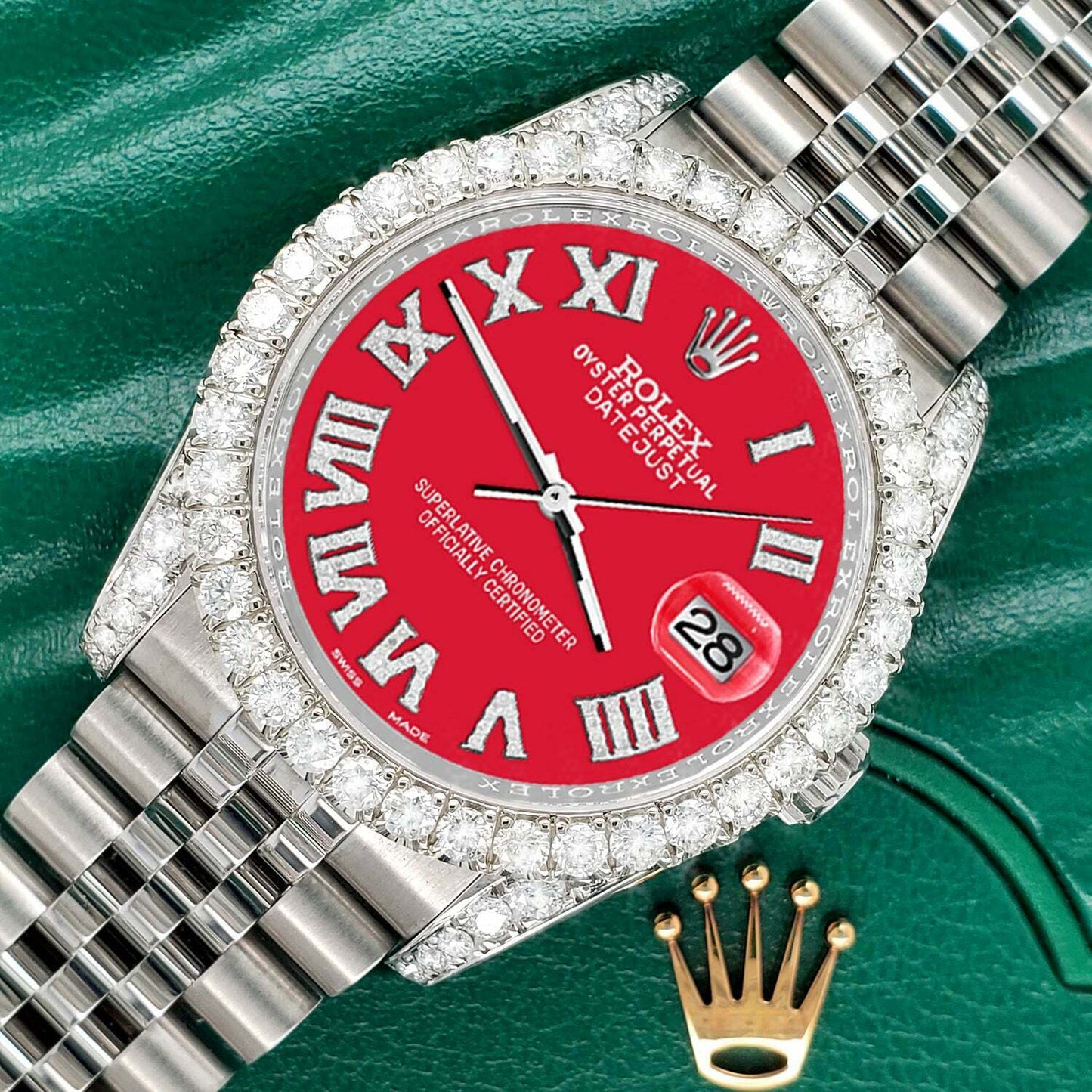 title:Rolex Datejust 36mm 4.2CT Diamond Bezel/Lugs/Scarlet Red Roman Dial Watch TFJ-142508670;color:not applicable