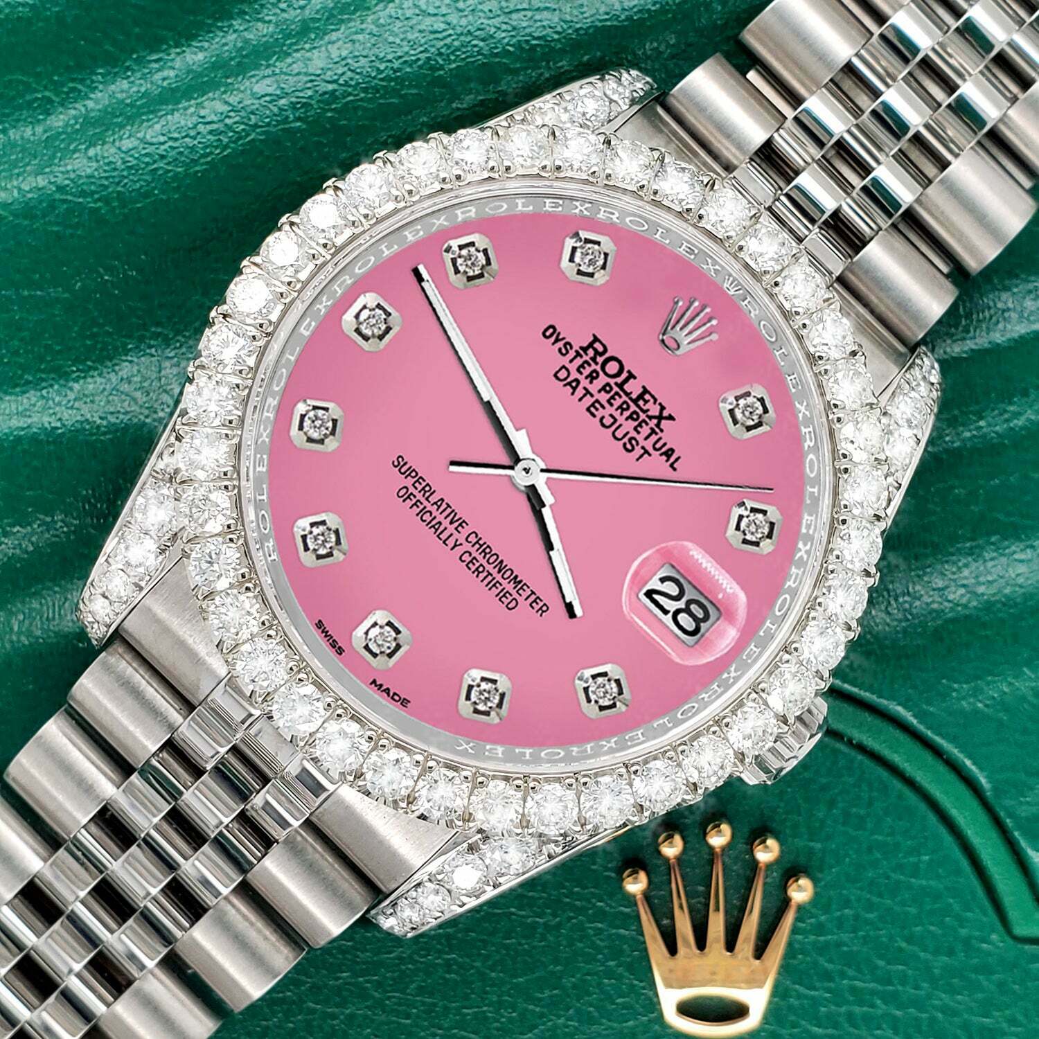 title:Rolex Datejust  36mm 3.9CT Diamond Bezel/Lugs/Hot Pink Dial Steel Watch TFJ-142508666;color:not applicable