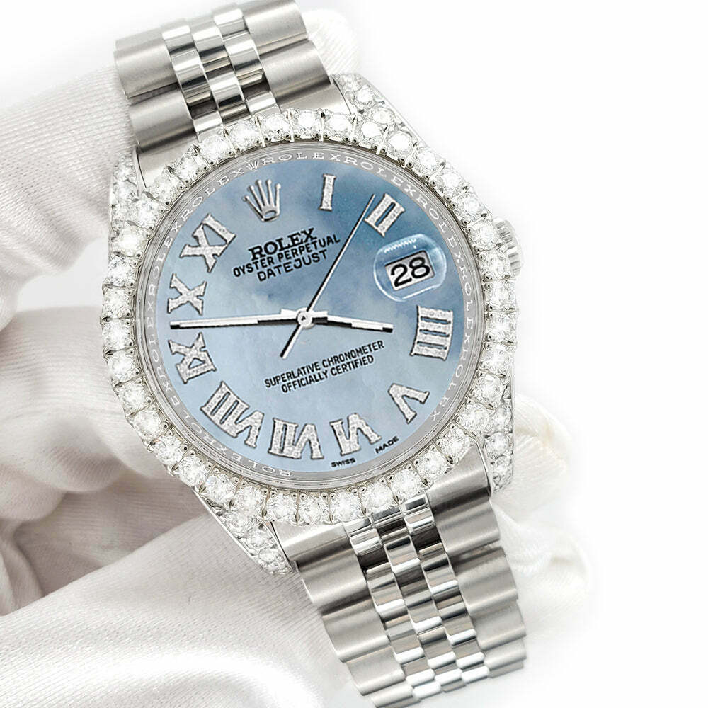 title:Rolex Datejust 116200 36mm 4.2CT Diamond Bezel/Lugs/Sky Blue MOP Dial Watch TFJ-142508683;color:not applicable