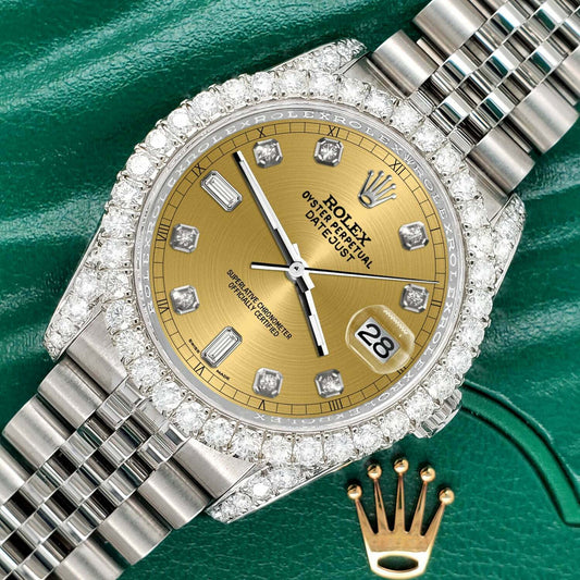 title:Rolex Datejust  36mm 4CT Diamond Bezel/Lugs/Champagne 6+9 Baguette Dial TFJ-142508630;color:not applicable