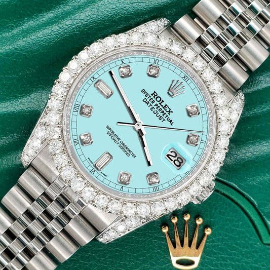 title:Rolex Datejust 36mm 4CT Diamond Bezel/Lugs/Aqua Blue 6+9 Baguette Dial  TFJ-142508629;color:not applicable