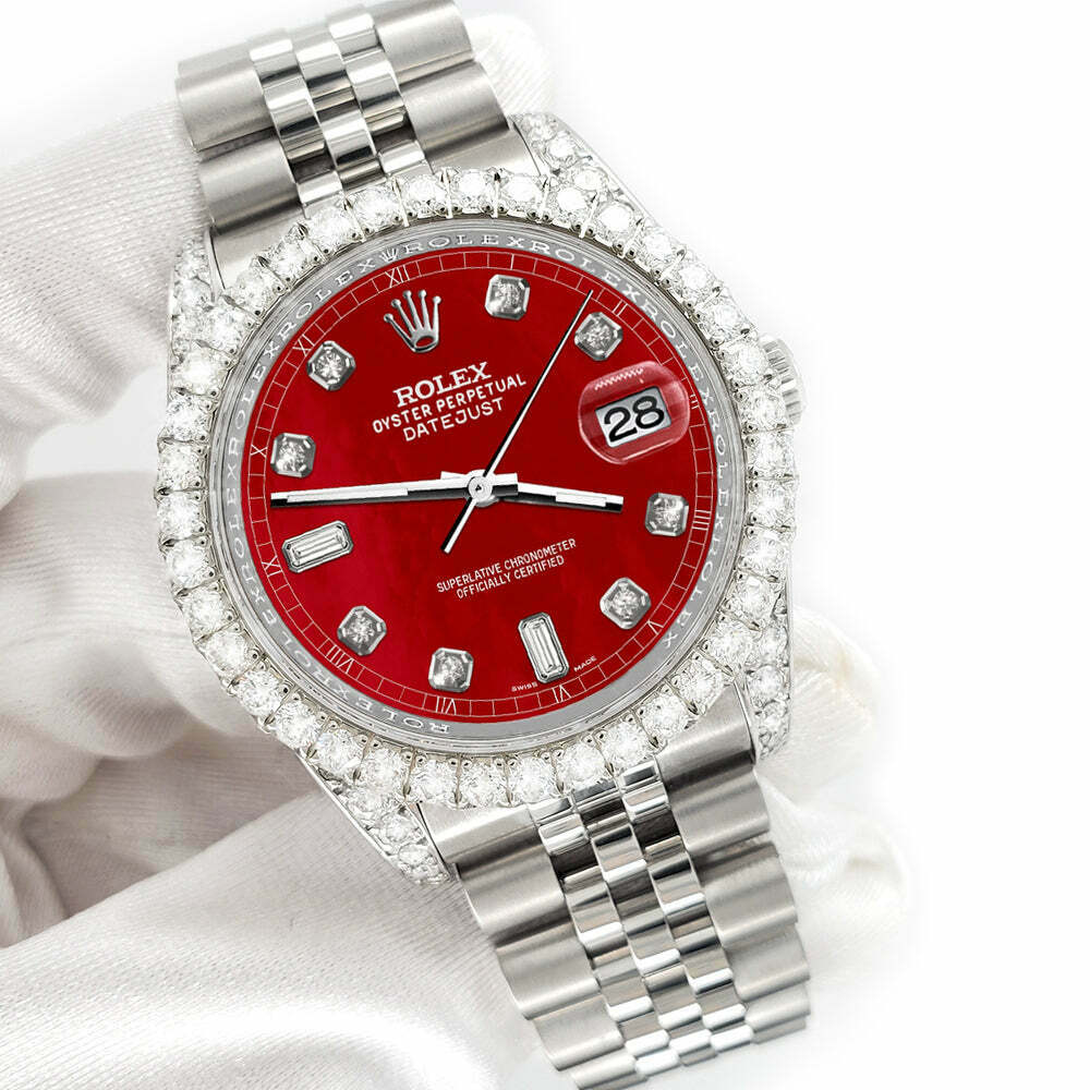 title:Rolex Datejust 116200 36mm 4CT Diamond Bezel/Lugs/Red MOP 6+9 Baguette Dial  TFJ-142508624;color:not applicable