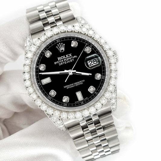 title:Rolex Datejust 116200 36mm 4CT Diamond Bezel/Lugs/Black 6+9 Baguette Dial Watch TFJ-142508621;color:not applicable