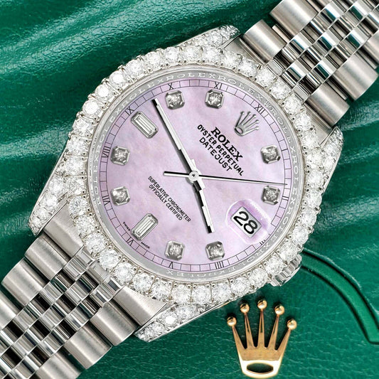 title:Rolex Datejust 36mm 4CT Diamond Bezel/Lugs/Pink Pearl 6+9 Baguette Dial  TFJ-142508635;color:not applicable