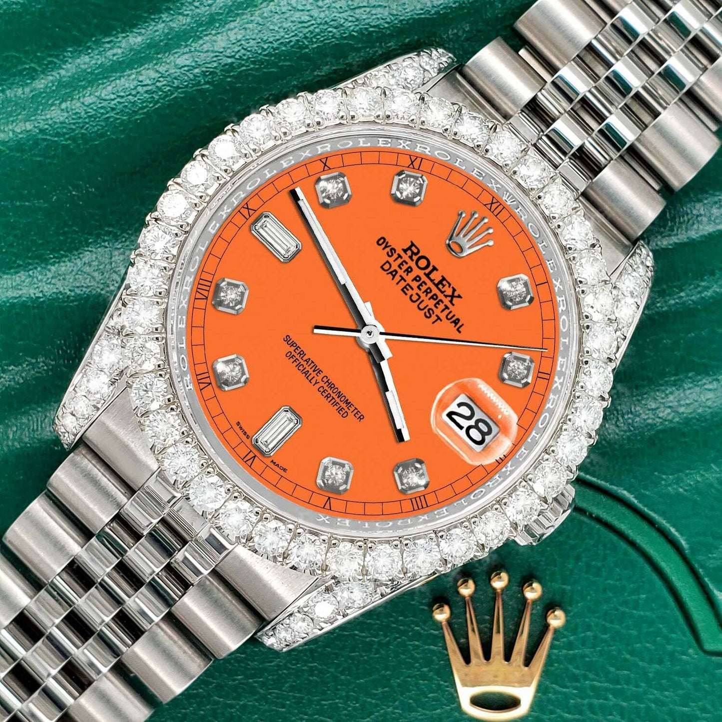 title:Rolex Datejust  36mm 4CT Diamond Bezel/Lugs/Pastel Orange 6+9 Baguette TFJ-142508628;color:not applicable