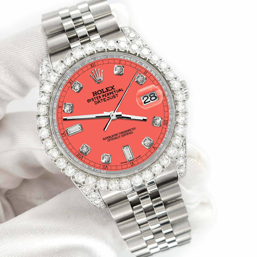 title:Rolex Datejust 116200 36mm 4CT Diamond Bezel/Lugs/Matt Coral 6+9 Baguette Dial  TFJ-142508616;color:not applicable