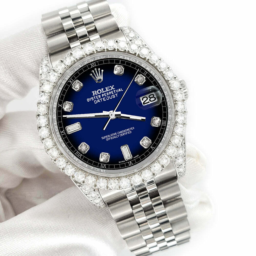 title:Rolex Datejust 116200 36mm 4CT Diamond Bezel/Lugs/Blue Vignette 6+9 Baguette  TFJ-142508609;color:not applicable