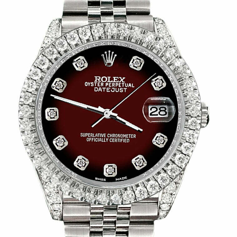 title:Rolex Datejust  Diamond Bezel/Lugs/Maroon Vignette  TFJ-142508597;color:not applicable