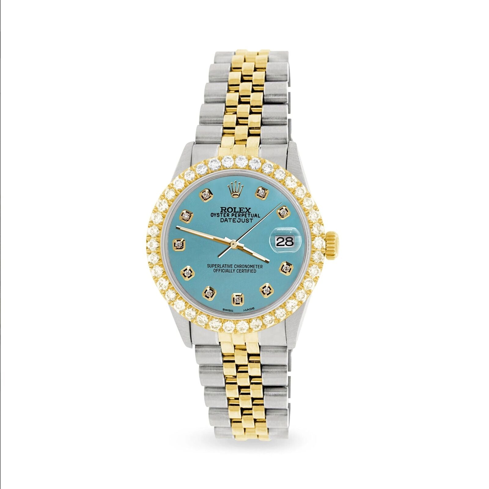 title:Rolex Datejust 2-Tone Watch 3.05ct Diamond Bezel/Turquoise Diamond Dial TFJ-142508548;color:not applicable