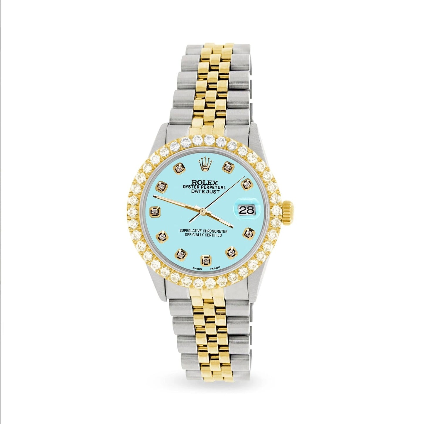 title:Rolex Datejust 2-Tone Watch 3.05ct Diamond Bezel/Aqua Blue Diamond Dial TFJ-142508547;color:not applicable