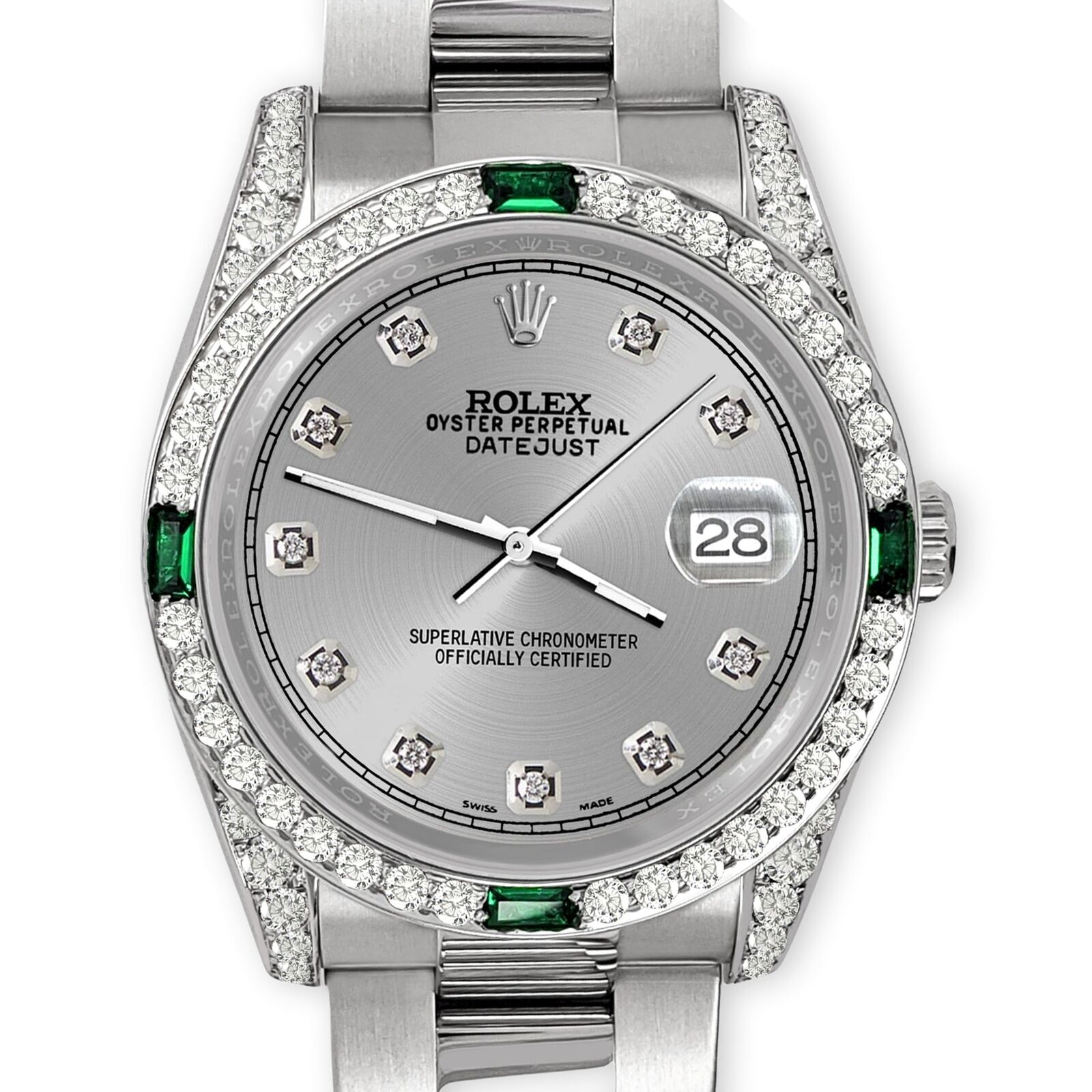 title:Rolex Datejust 36mm Steel Watch Diamonds &amp; Emeralds Bezel/Lugs/Gray Diamond Dial TFJ-142508506;color:not applicable