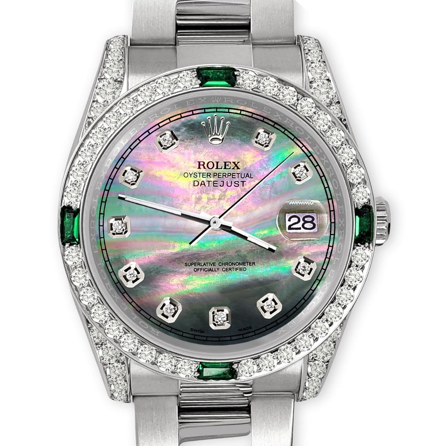 title:Rolex Datejust 36mm Steel Watch Diamonds &amp; Emeralds Bezel/Lugs/Tahitian Dial TFJ-142508490;color:not applicable