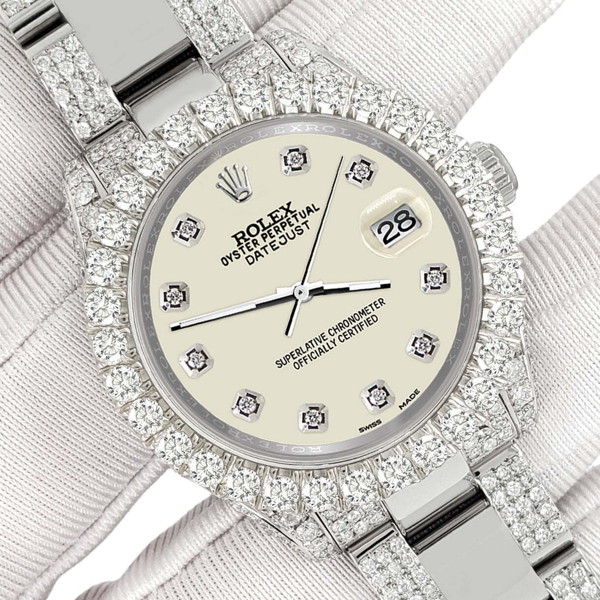 title:Rolex Datejust 31mm Pave 7.2ct Iced Diamond Satin Linen Watch  TFJ-142508433;color:not applicable