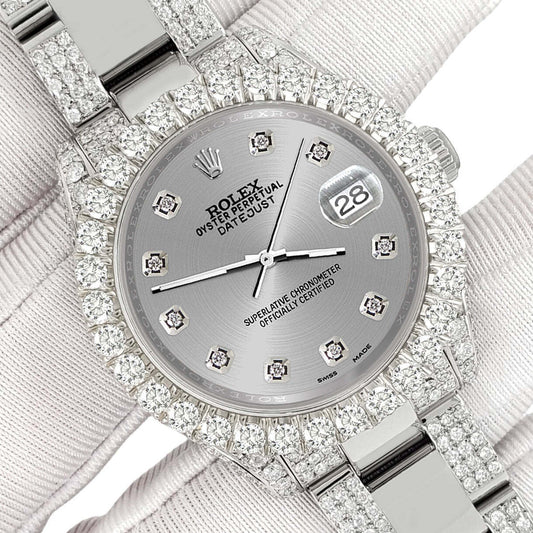 title:Rolex Datejust 31mm Pave 7.2ct Iced Diamond Gray Watch  TFJ-142508430;color:not applicable