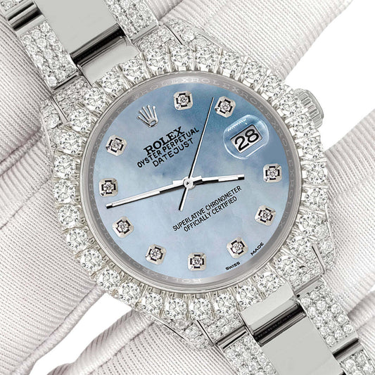 title:Rolex Datejust 31mm Pave 7.2ct Iced Diamond Sky Blue MOP Watch  TFJ-142508426;color:not applicable