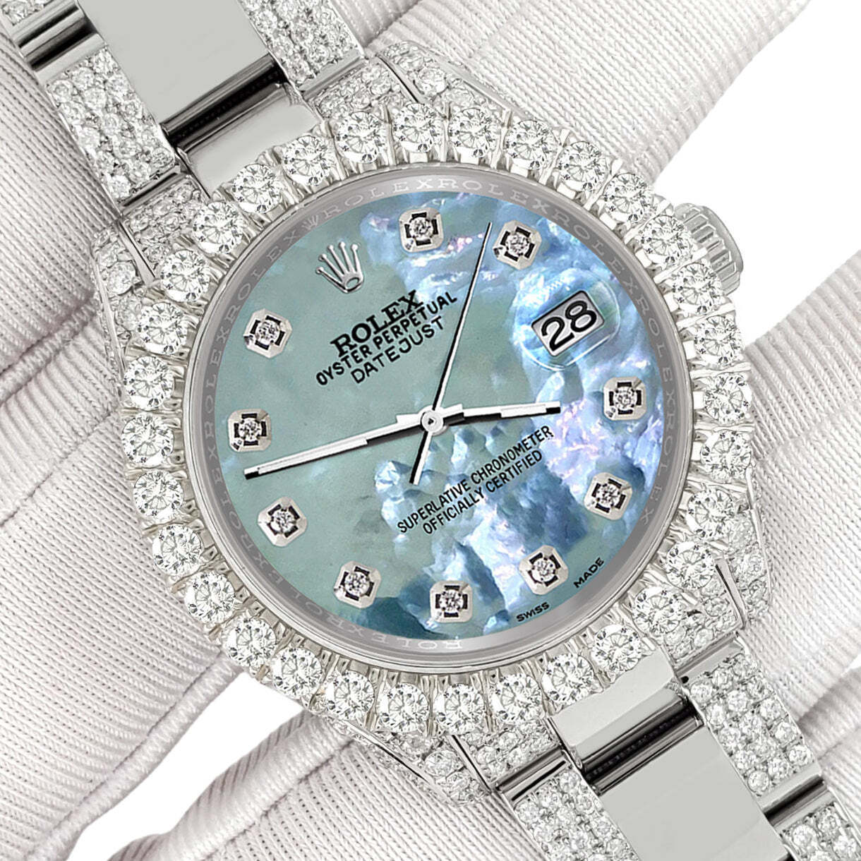 title:Rolex Datejust 31mm Pave 7.2ct Iced Diamond Tahitian Blue MOP Watch  TFJ-142508425;color:not applicable