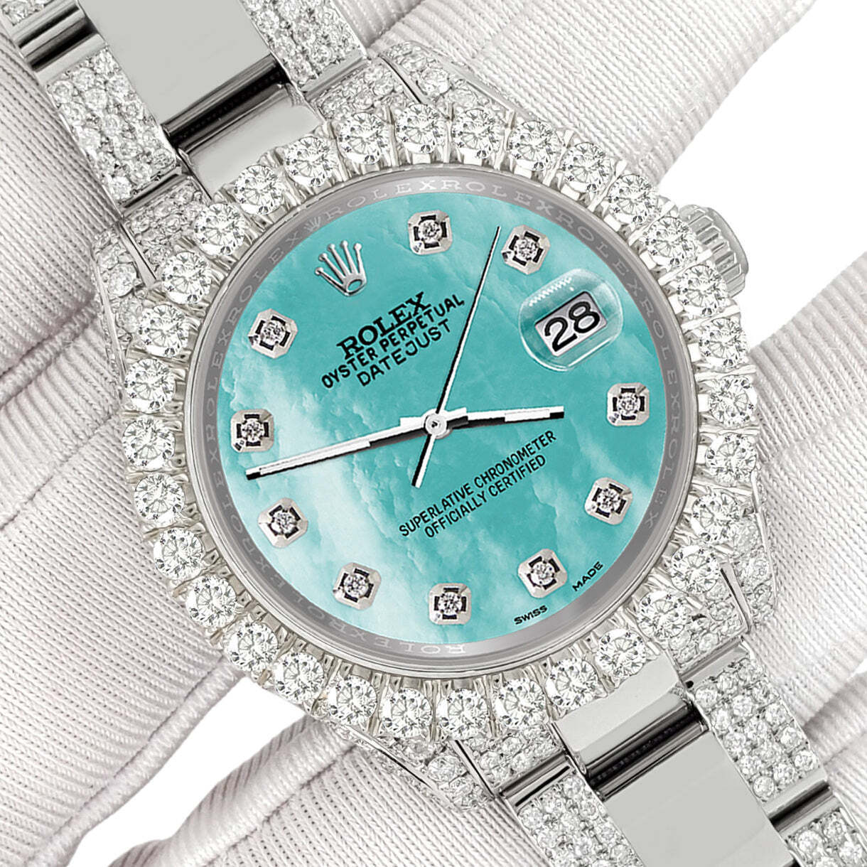 title:Rolex Datejust 31mm Pave 7.2ct Iced Diamond Aquamarine MOP Watch  TFJ-142508422;color:not applicable