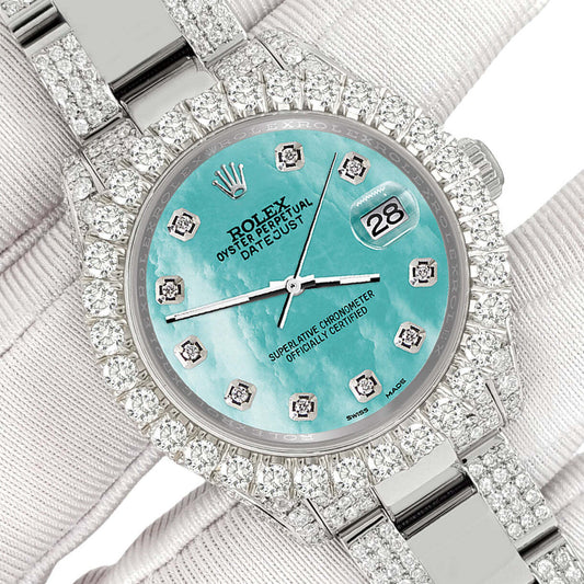 title:Rolex Datejust 31mm Pave 7.2ct Iced Diamond Aquamarine MOP Watch  TFJ-142508422;color:not applicable