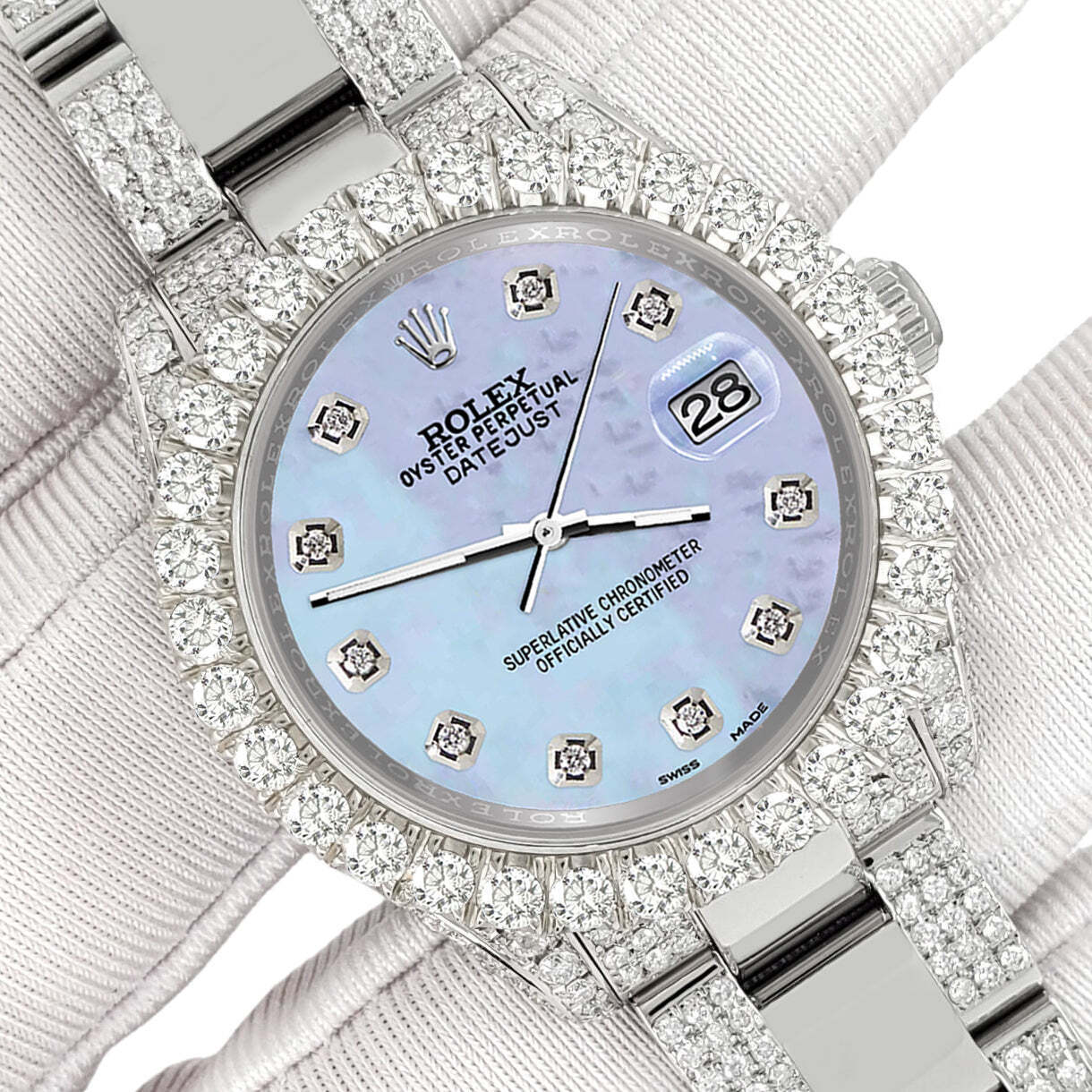 title:Rolex Datejust 31mm Pave 7.2ct Iced Diamond Purple MOP Watch  TFJ-142508415;color:not applicable