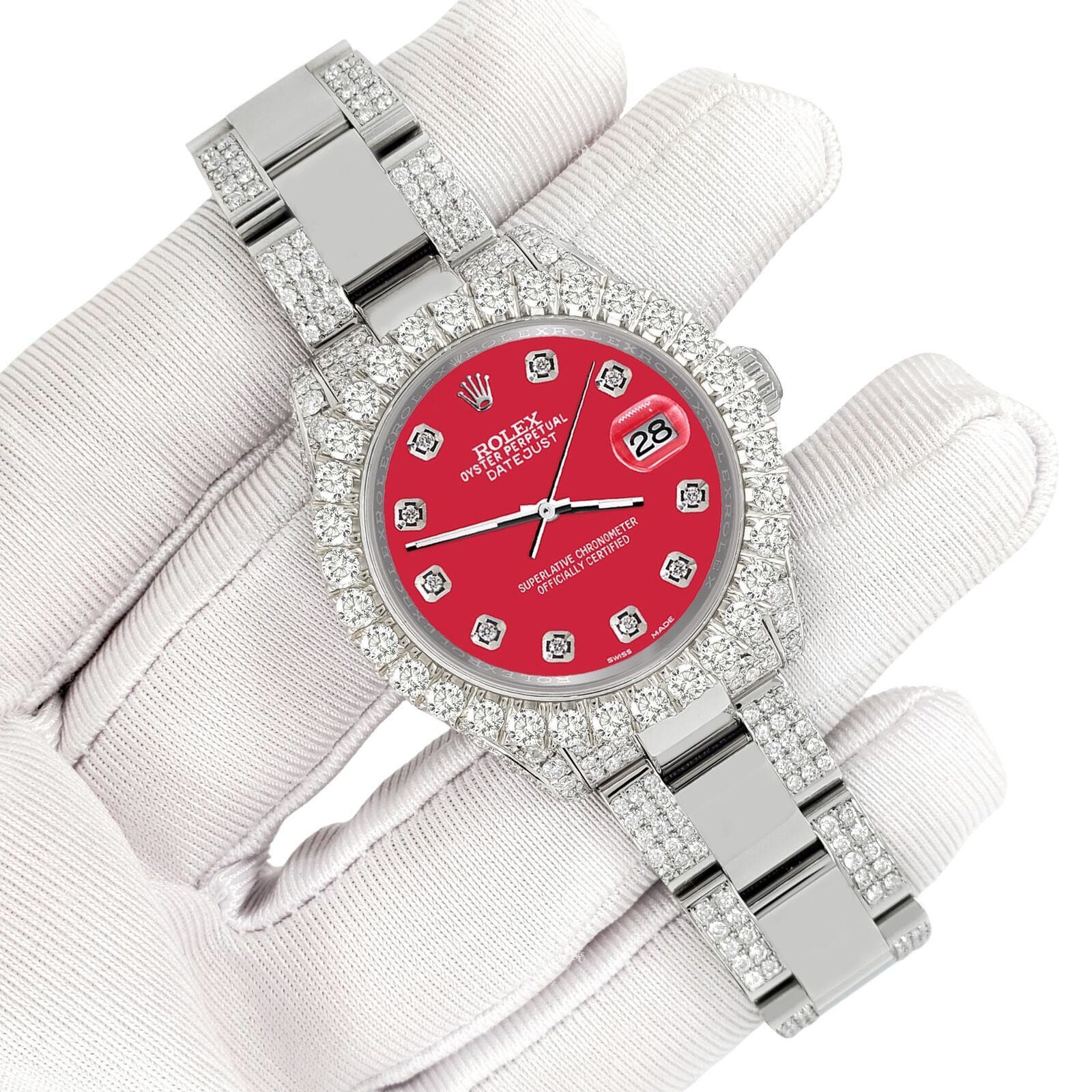 title:Rolex Datejust 31mm Pave 7.2ct Iced Diamond Scarlet Red Watch  TFJ-142508480;color:not applicable