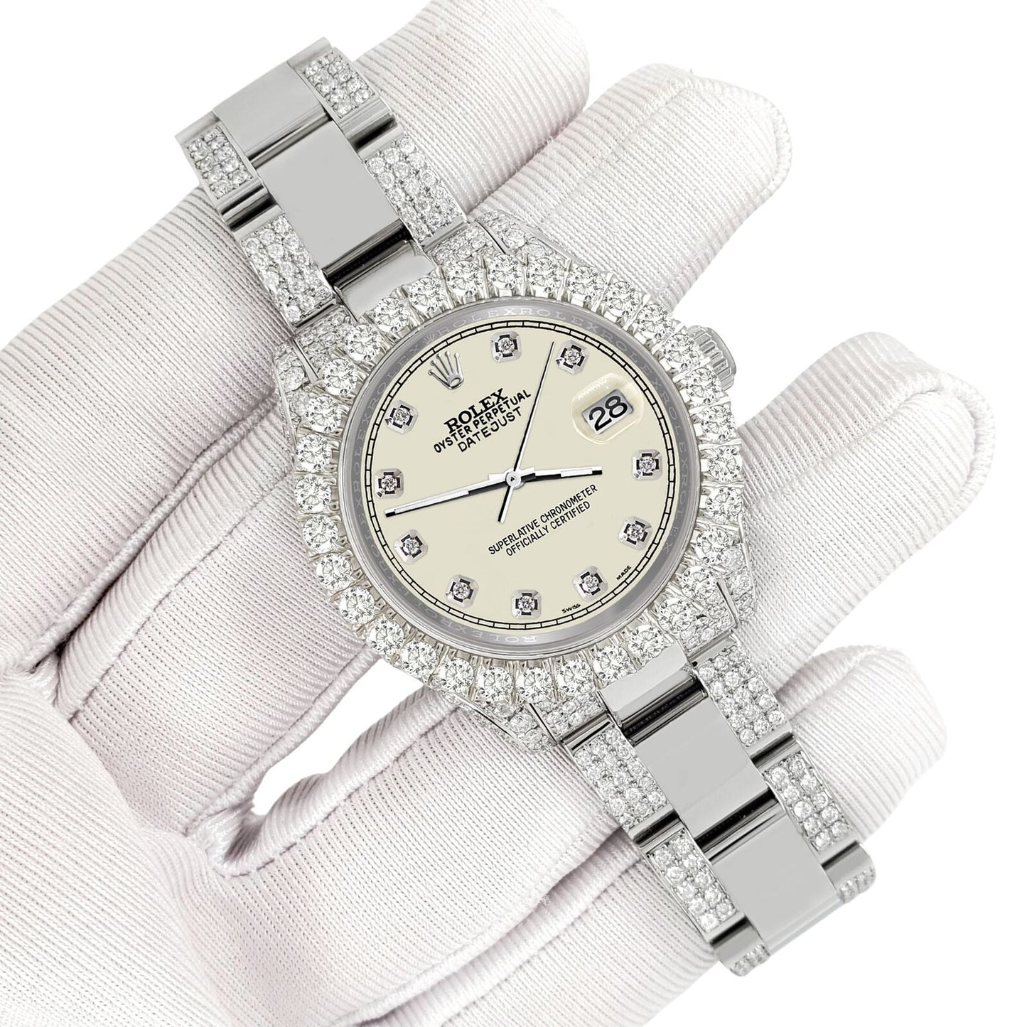 title:Rolex Datejust 31mm Pave 7.2ct Iced Diamond Satin Linen Track Watch  TFJ-142508476;color:not applicable