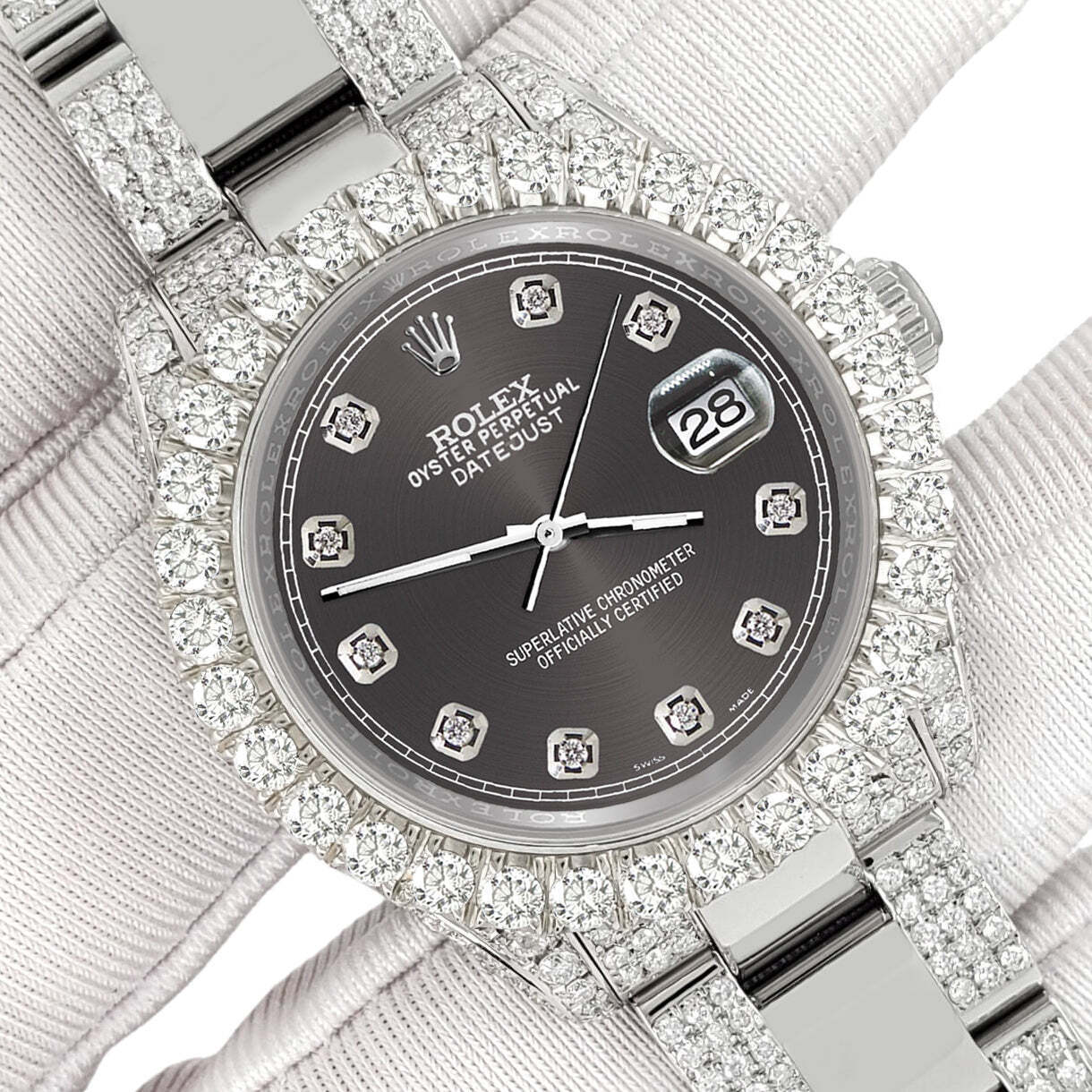 title:Rolex Datejust 31mm Pave 7.2ct Iced Diamond Rhodium Gray Track Watch  TFJ-142508411;color:not applicable