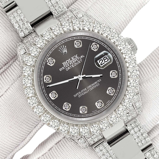 title:Rolex Datejust 31mm Pave 7.2ct Iced Diamond Rhodium Gray Track Watch  TFJ-142508411;color:not applicable