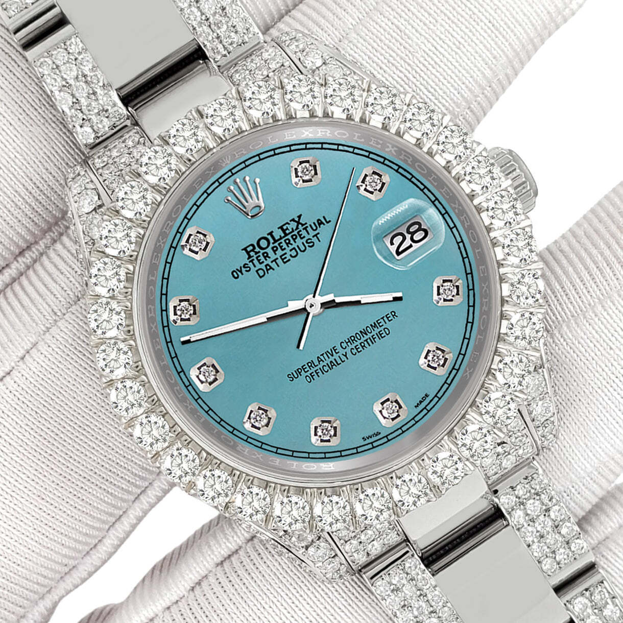 title:Rolex Datejust 31mm Pave 7.2ct Iced Diamond Turquoise Track Watch  TFJ-142508406;color:not applicable