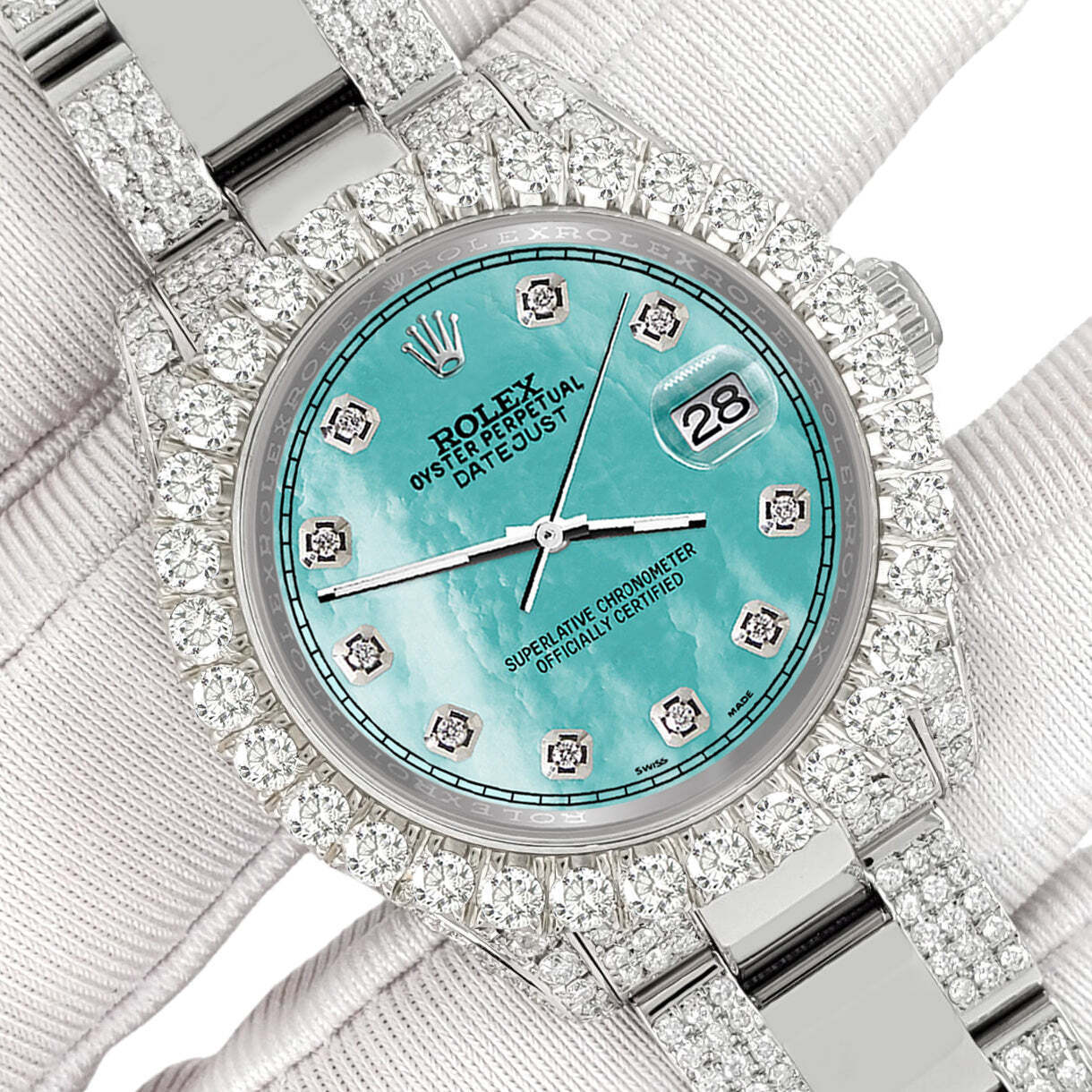 title:Rolex Datejust 31mm Pave 7.2ct Iced Diamond Aquamarine  TFJ-142508468;color:not applicable