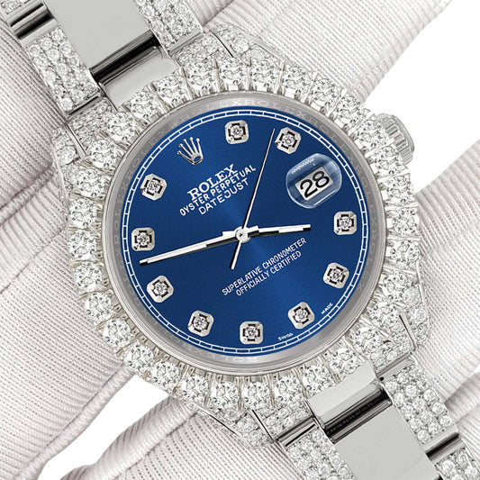 title:Rolex Datejust 31mm Pave 7.2ct Iced Diamond Cobalt Blue Track Watch  TFJ-142508464;color:not applicable