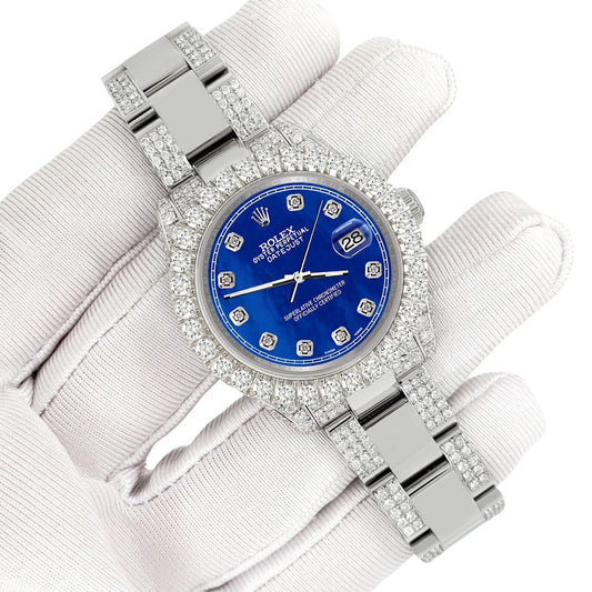 title:Rolex Datejust 31mm Pave 7.2ct Iced Diamond Royal Blue MOP Track Watch  TFJ-142508462;color:not applicable