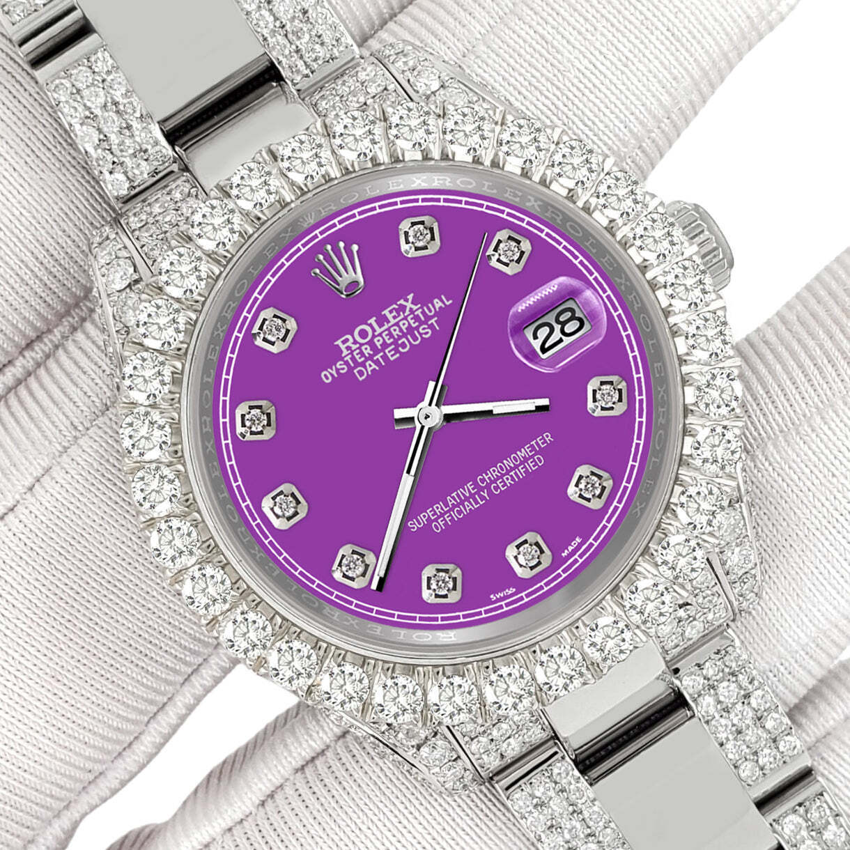 title:Rolex Datejust 31mm Pave 7.2ct Iced Diamond Sangria Purple Track Watch  TFJ-142508450;color:not applicable