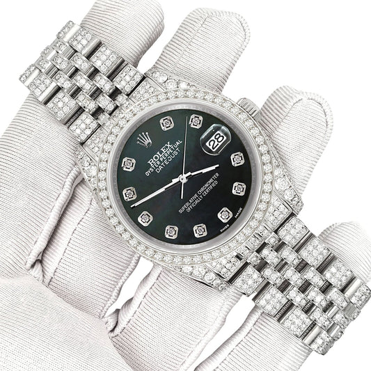 title:Rolex Datejust 36mm 10.2ct Iced Diamond Black MOP Jubilee Watch  TFJ-142508365;color:not applicable