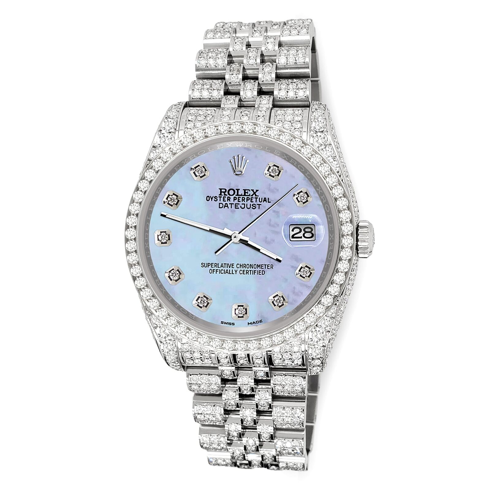 title:Rolex Datejust 36mm 10.2ct Iced Diamond Purple MOP Jubilee Watch TFJ-142508342;color:not applicable