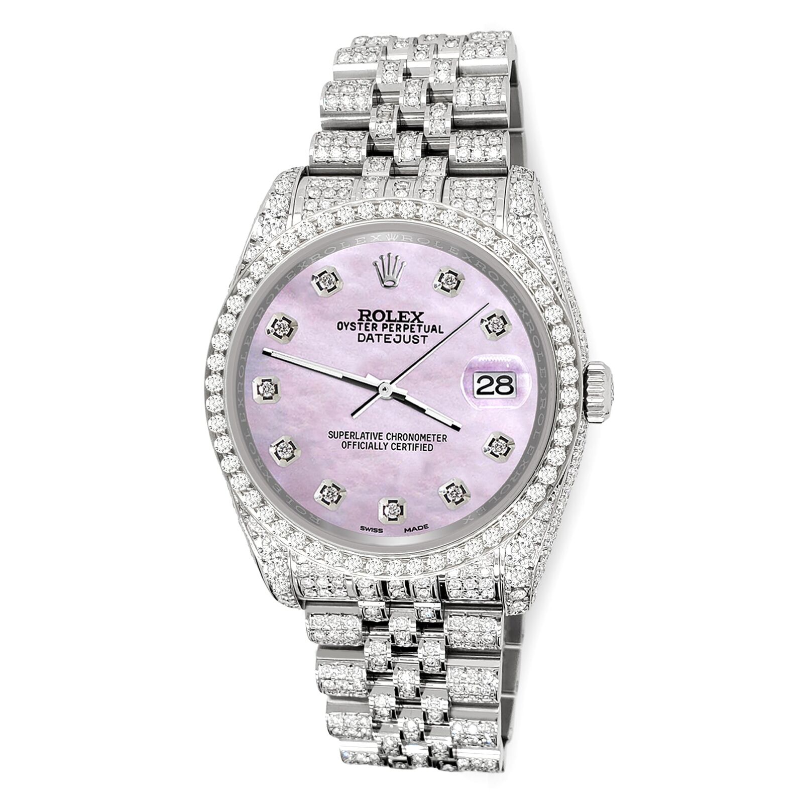 title:Rolex Datejust 36mm 10.2ct Iced Diamond Pink Pearl Jubilee Watch  TFJ-142508341;color:not applicable