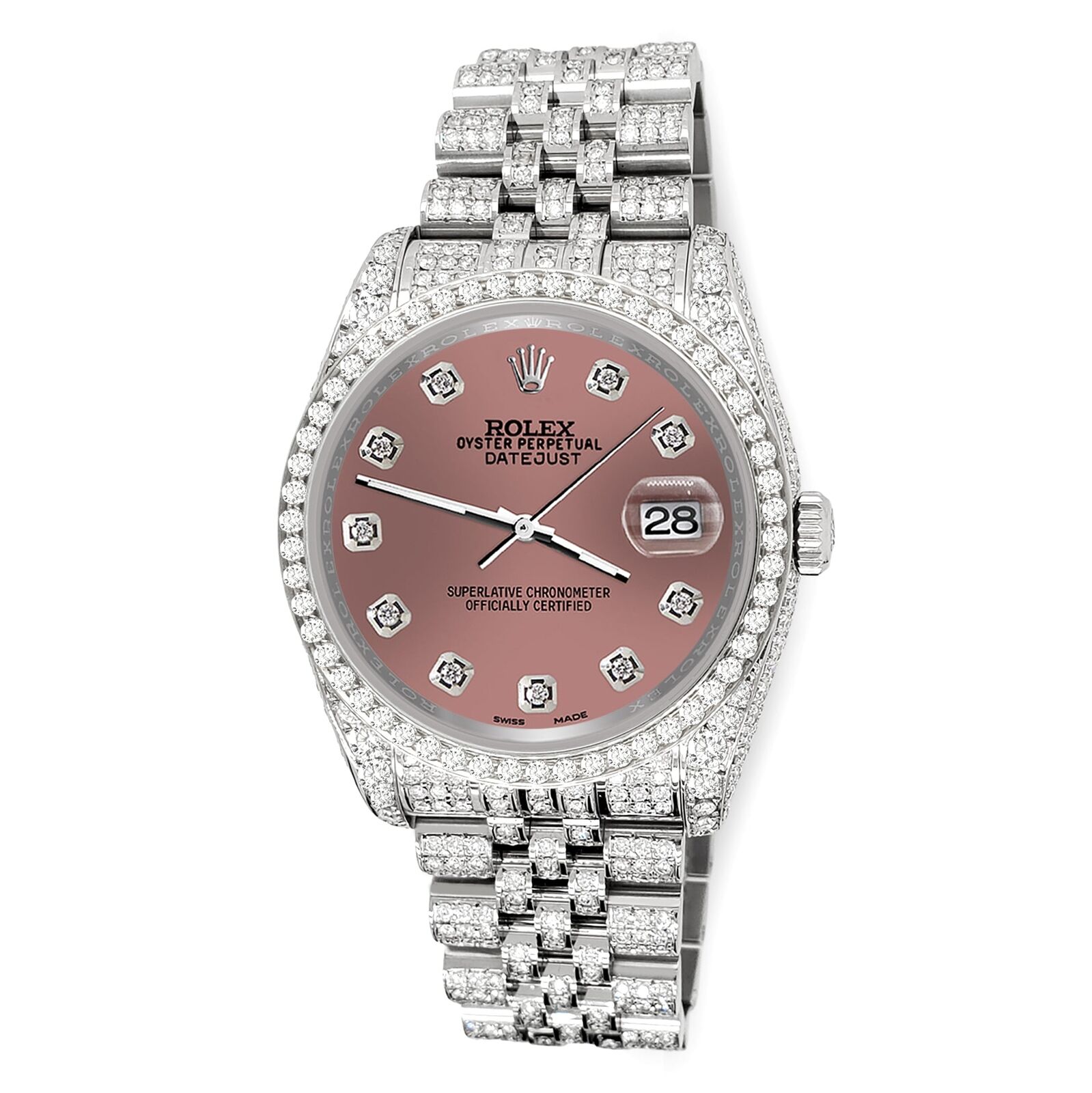 title:Rolex Datejust 36mm 10.2ct Iced Diamond Salmon Jubilee Watch TFJ-142508332;color:not applicable