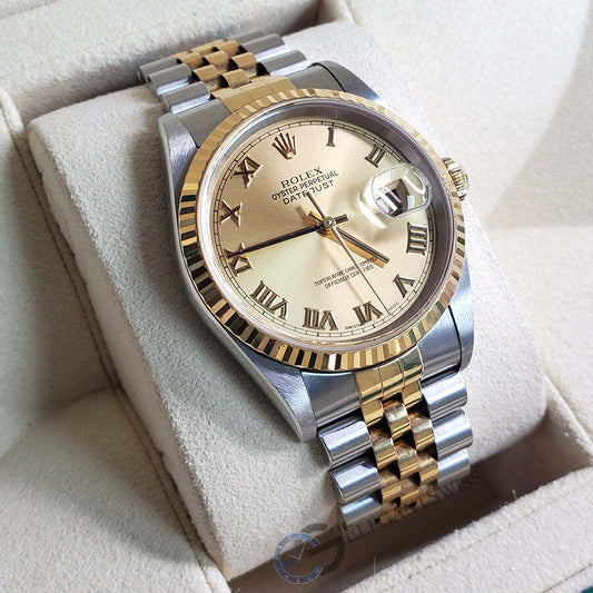 title:Rolex Datejust 36mm Factory Champagne Roman Dial Yellow Gold/Steel Watch 16233 TFJ-142508304;color:not applicable