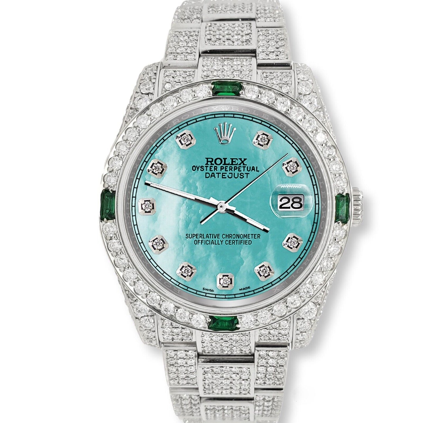 title:Rolex Datejust 36mm 12.4CT Diamond/Emerald Watch with Aquamarine Blue MOP Dial TFJ-142508273;color:not applicable