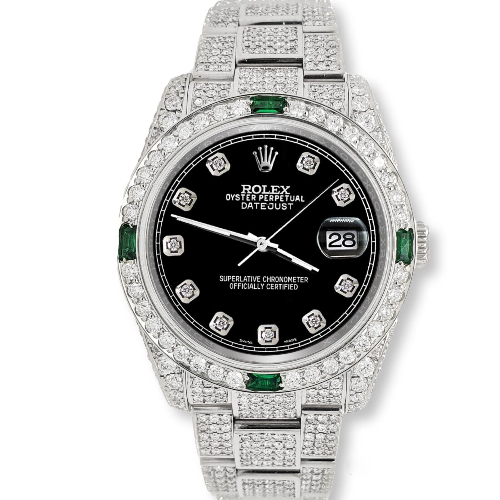 title:Rolex Datejust 36mm 12.4CT Diamond/Emerald Watch with Black Dial TFJ-142508270;color:not applicable