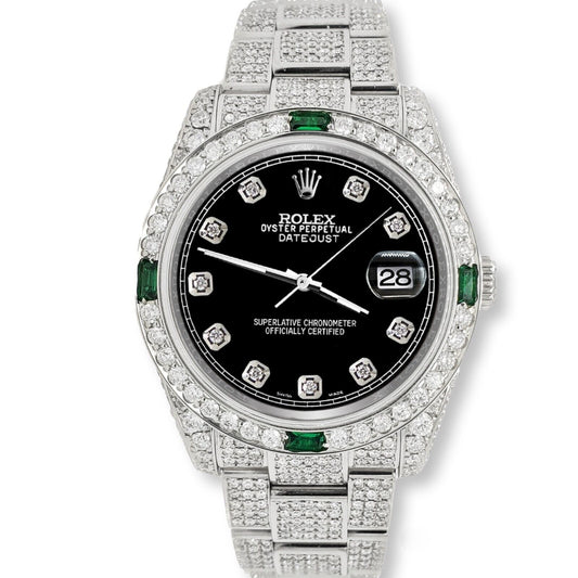 title:Rolex Datejust 36mm 12.4CT Diamond/Emerald Watch with Black Dial TFJ-142508270;color:not applicable