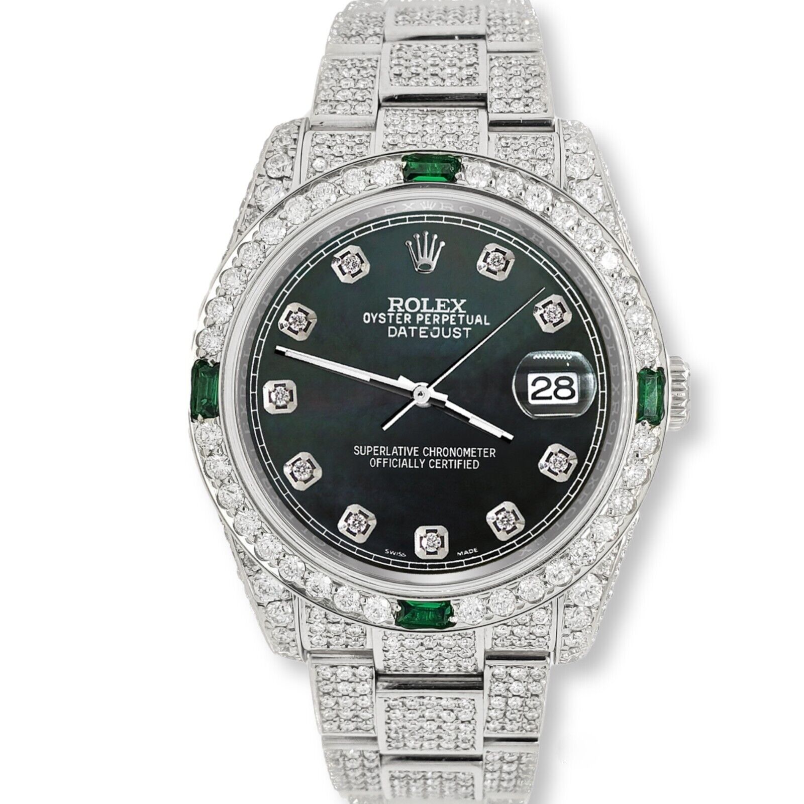 title:Rolex Datejust 36mm 12.4CT Diamond/Emerald Watch with Black MOP Diamond Dial TFJ-142508269;color:not applicable